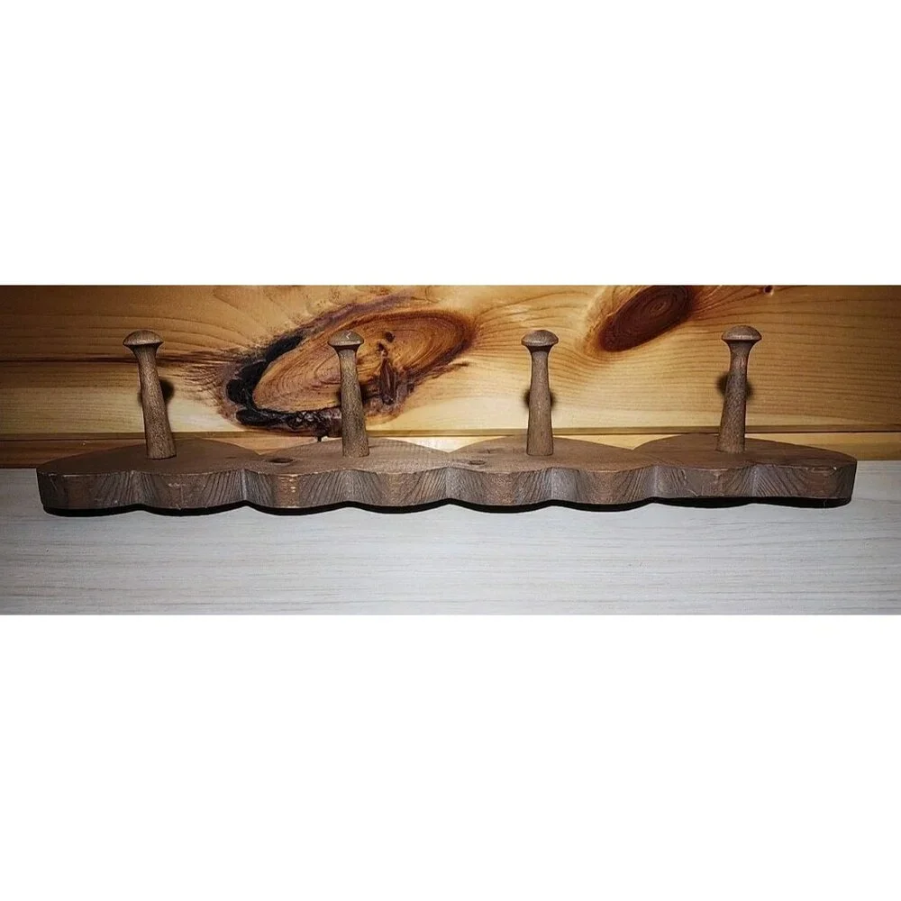 Vintage 80s Heart Shaped Wood Small 4 Peg Wall Coat/Key Hanger/Leash/Scarf